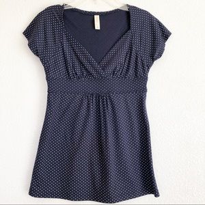 Xhillaration Navy Blue w White Polka Dots Top S
